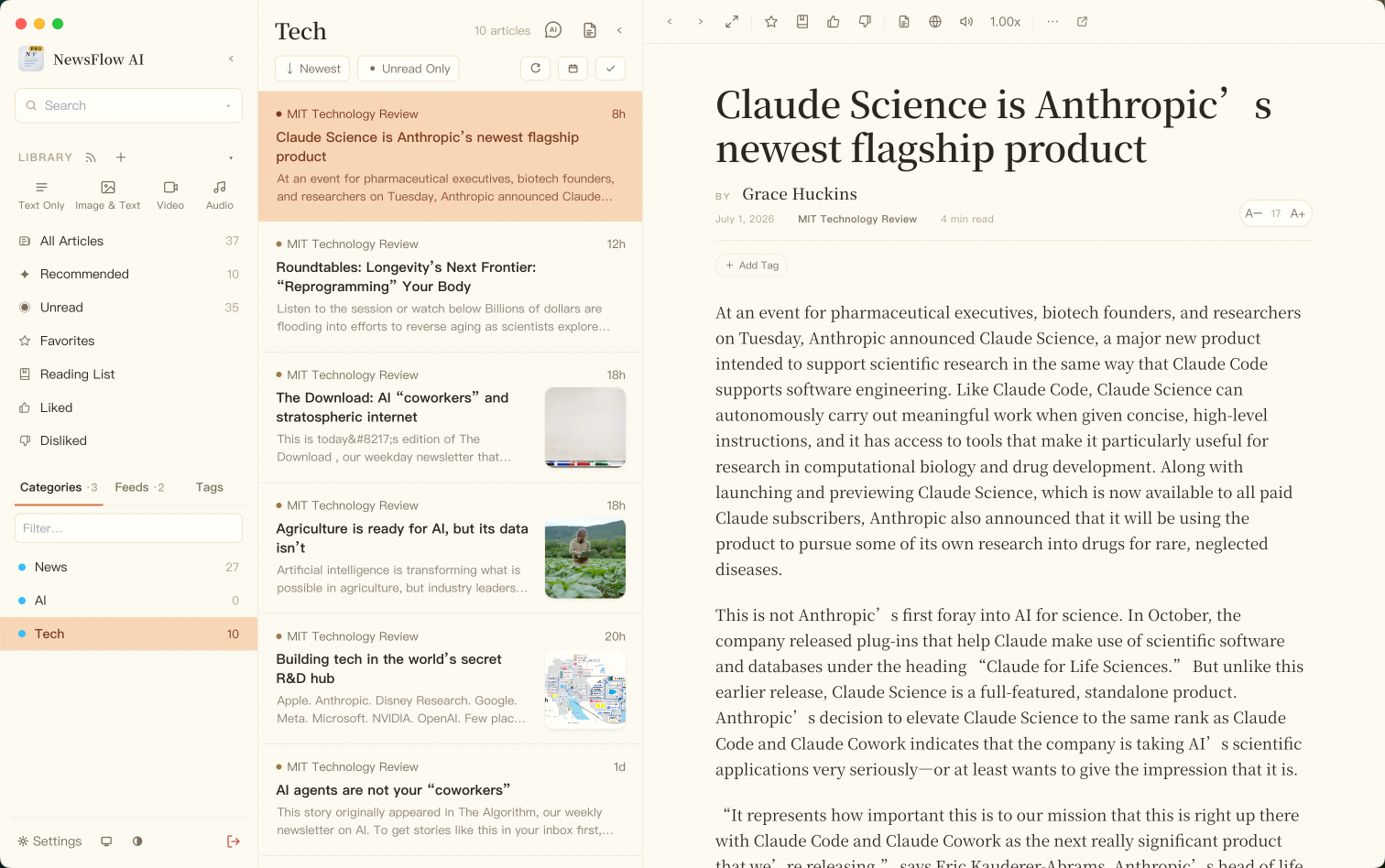 NewsFlow AI RSS Reader